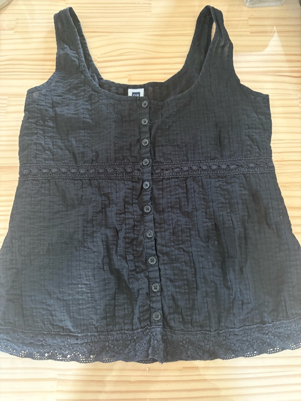 GAP Vintage Black Button-Front Sleeveless Cotton Camisole